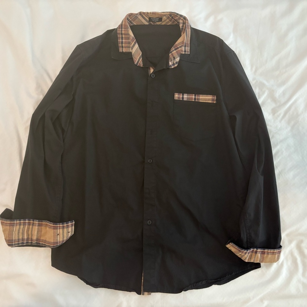 Black Plaid-Trim Men's Shirt